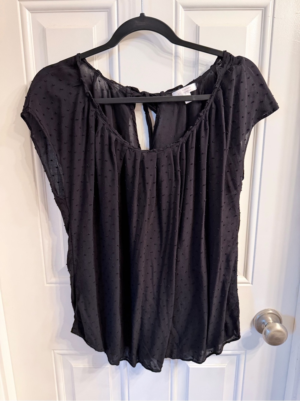 LC Lauren Conrad Black Swiss Dot Cap Sleeve Blouse